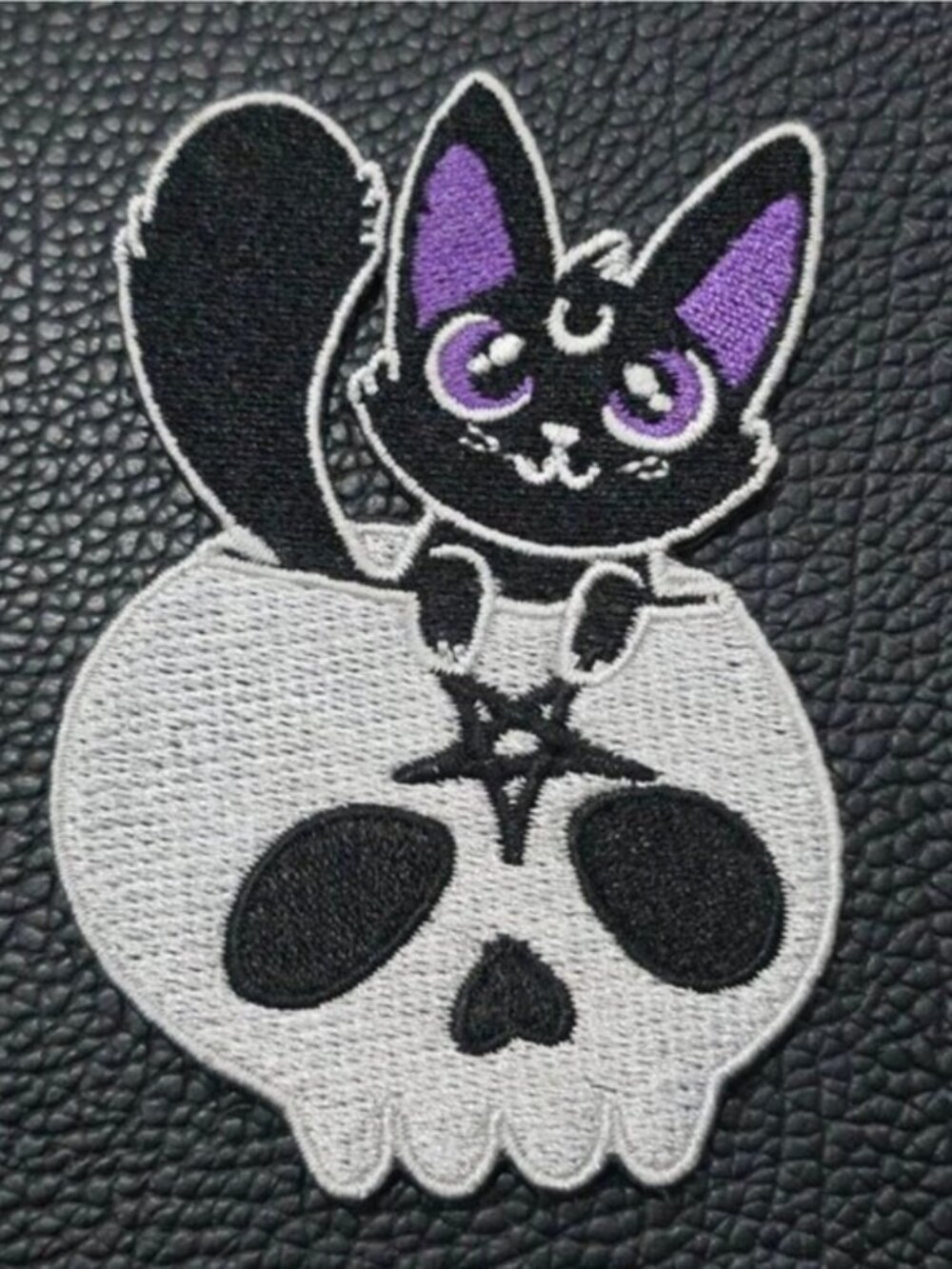 Killstar Hide N Seek Patch Black Skull Purple Cat Embroidered Iron On Goth NWT
